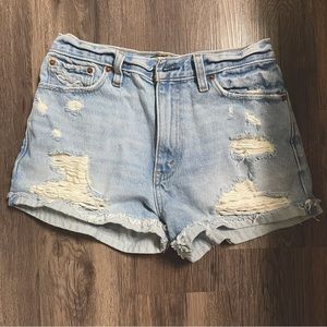 Abercrombie & Fitch Annie High Rise Shorts - Distressed Light Wash - 27